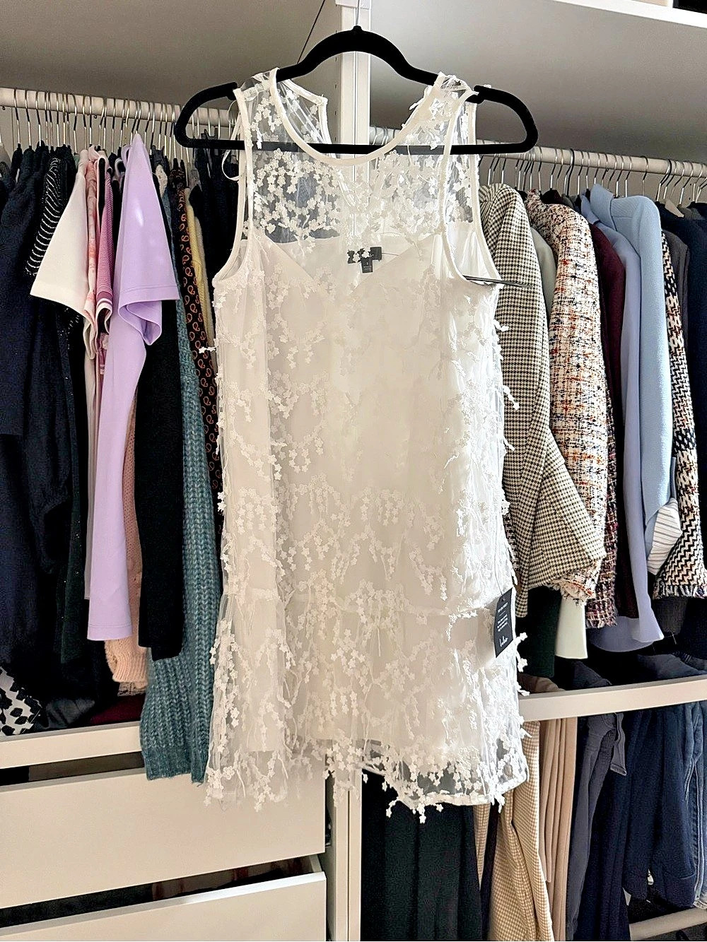 Lulus Floral Lace Mini Dress in White